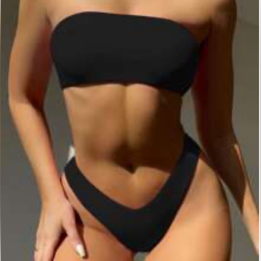 Black Bandeau High Rise Bikini Set